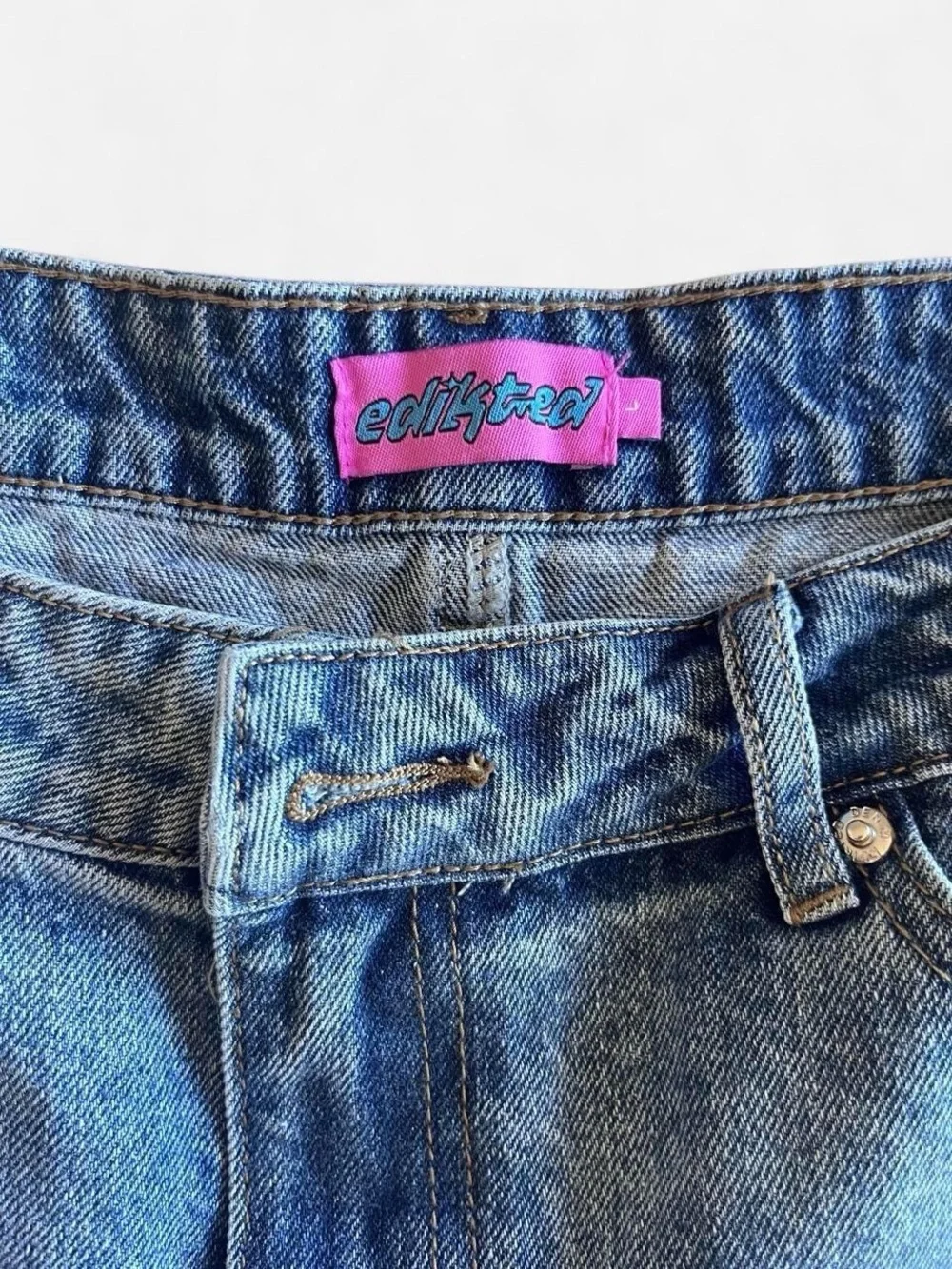 Edikted size L blue denim mini shorts